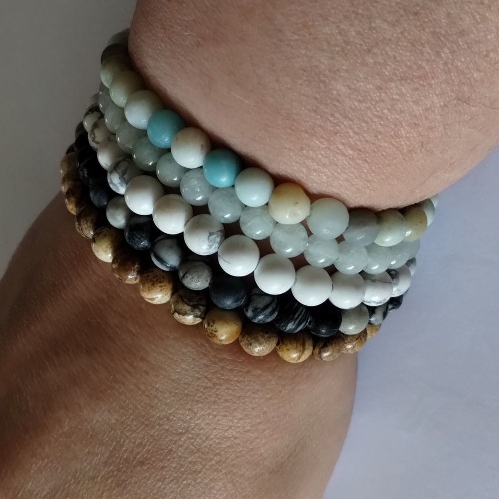 Amazonite, Howlite, & Jasper Gemstone Bracelets, Handcrafted
